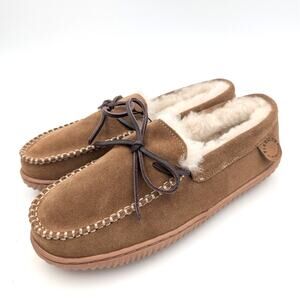 Fireside by Dearfoams Alice Springs Shearling Moccasin Slippers Chestnut US9